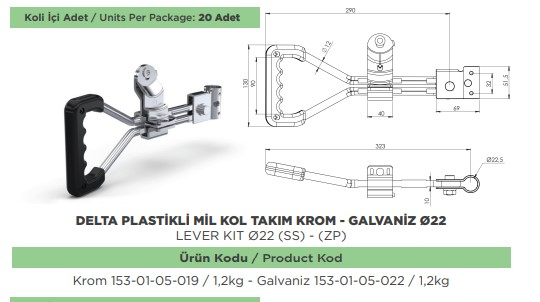 DELTA PLASTIKLI MIL KOL TAKIM KROM CAP 22
